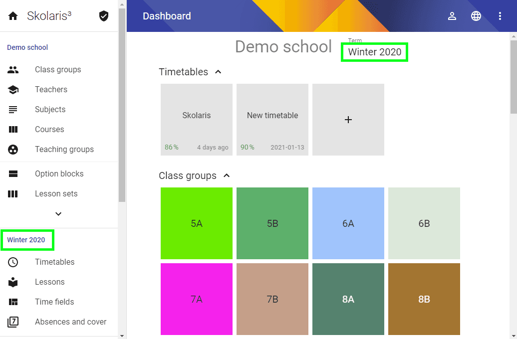 Skolaris school management and timetabling platform interface
