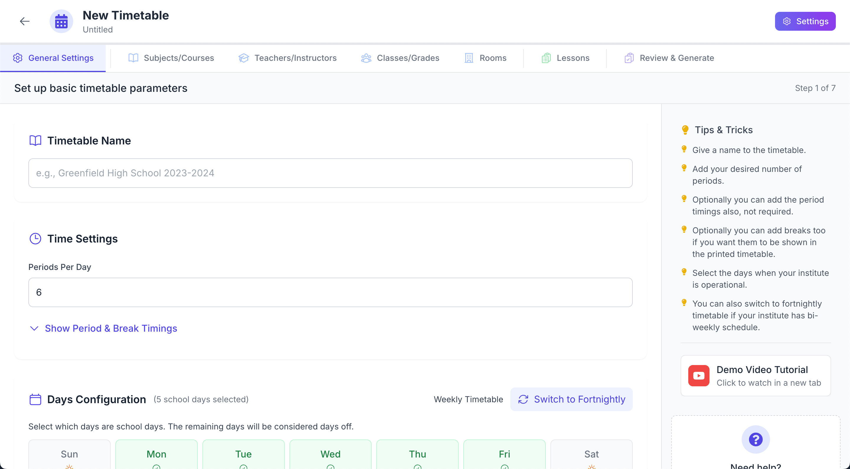 Step 1: Setting Up General Details