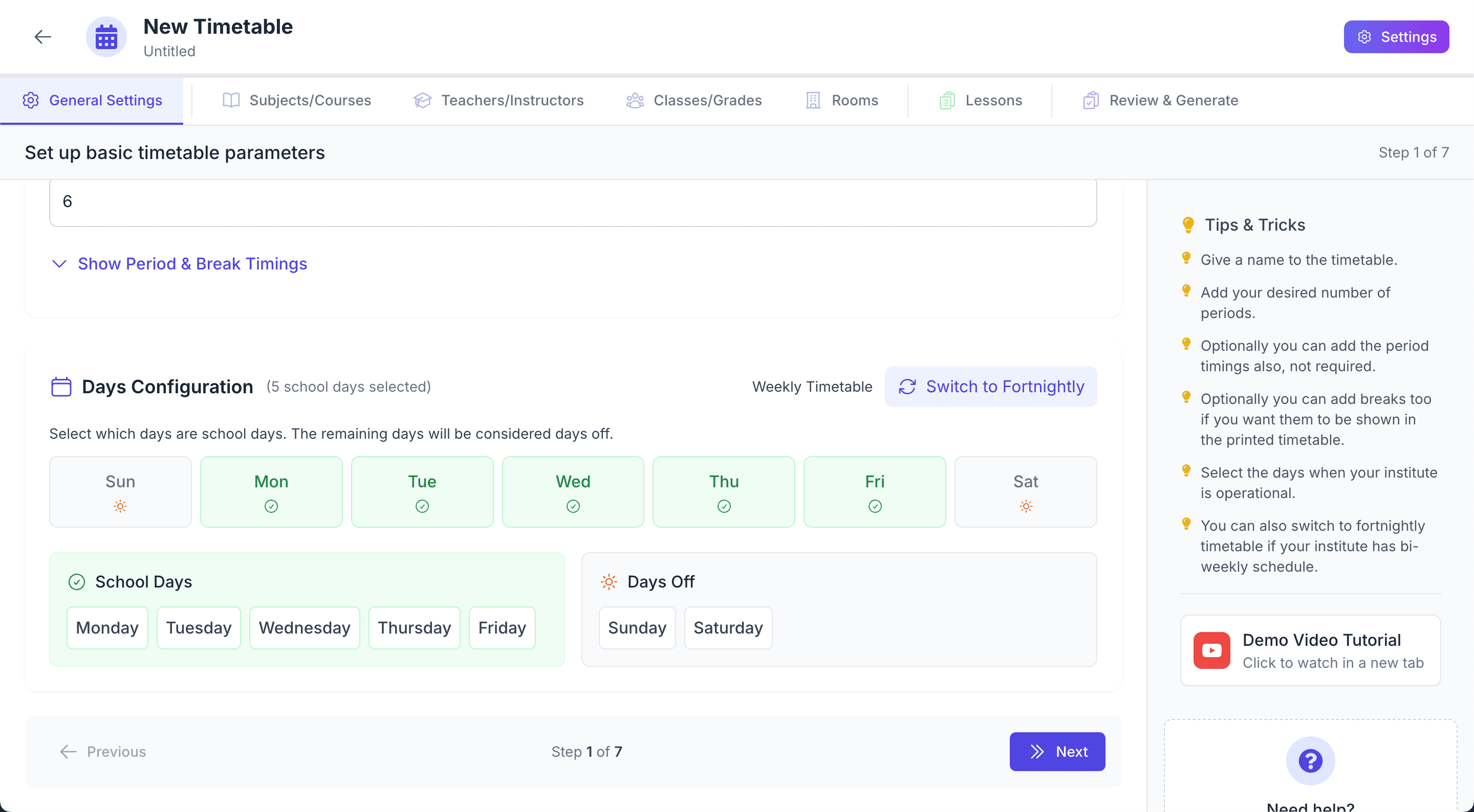 Working Days, Days Off, and Schedule Cycle Configuration