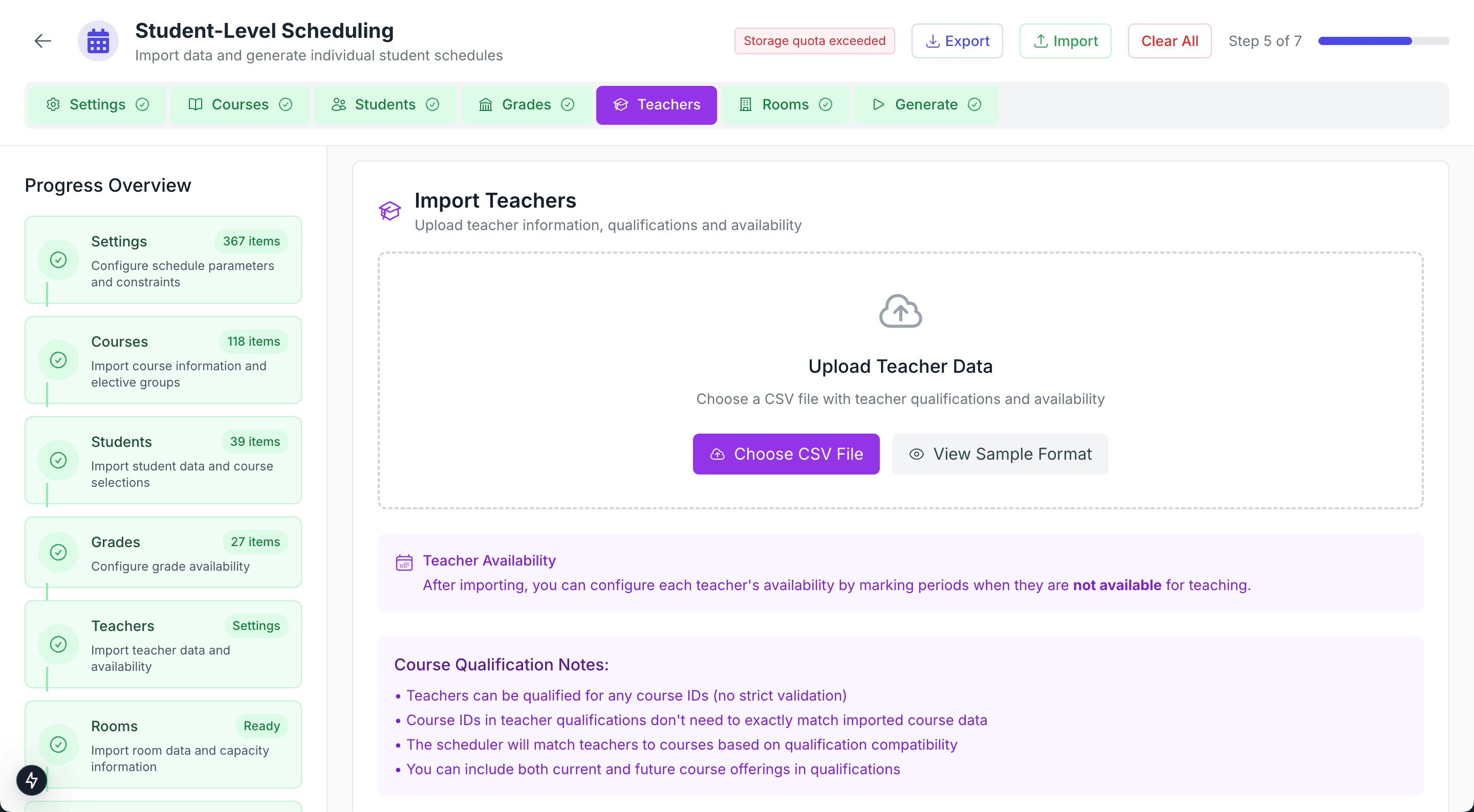 Faculty configuration interface showing teacher details and qualifications