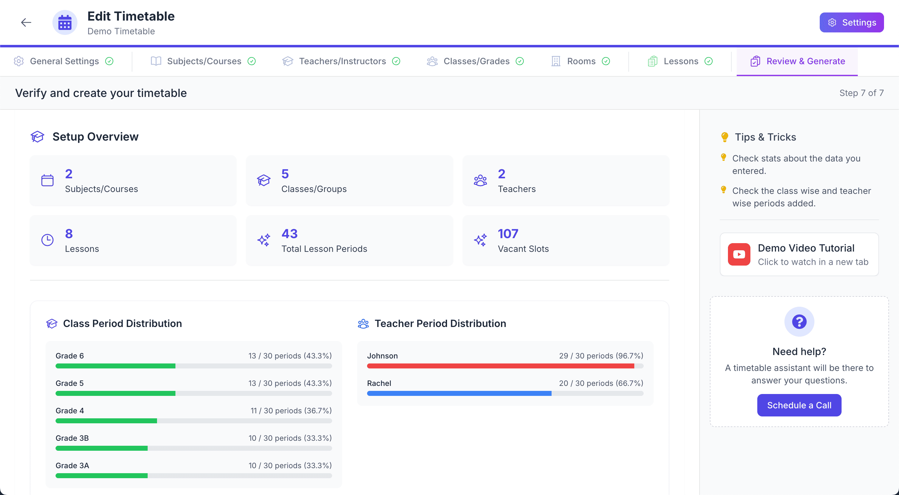 Data Overview with Class and Teacher Distribution Graphs