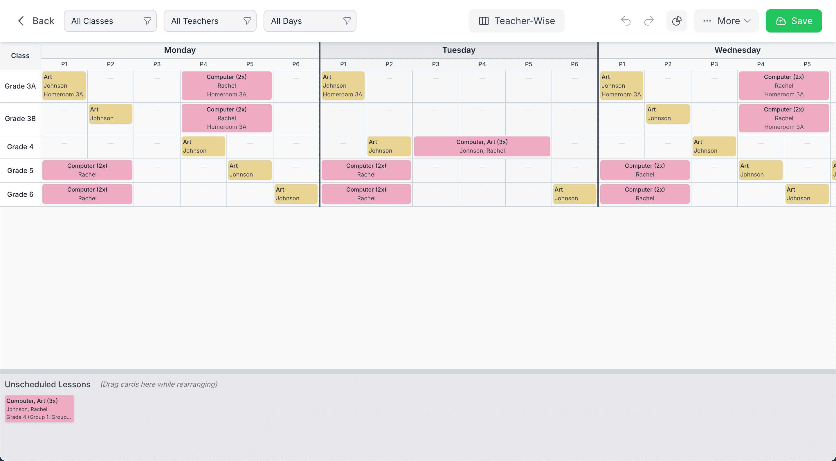 Generated Timetable View