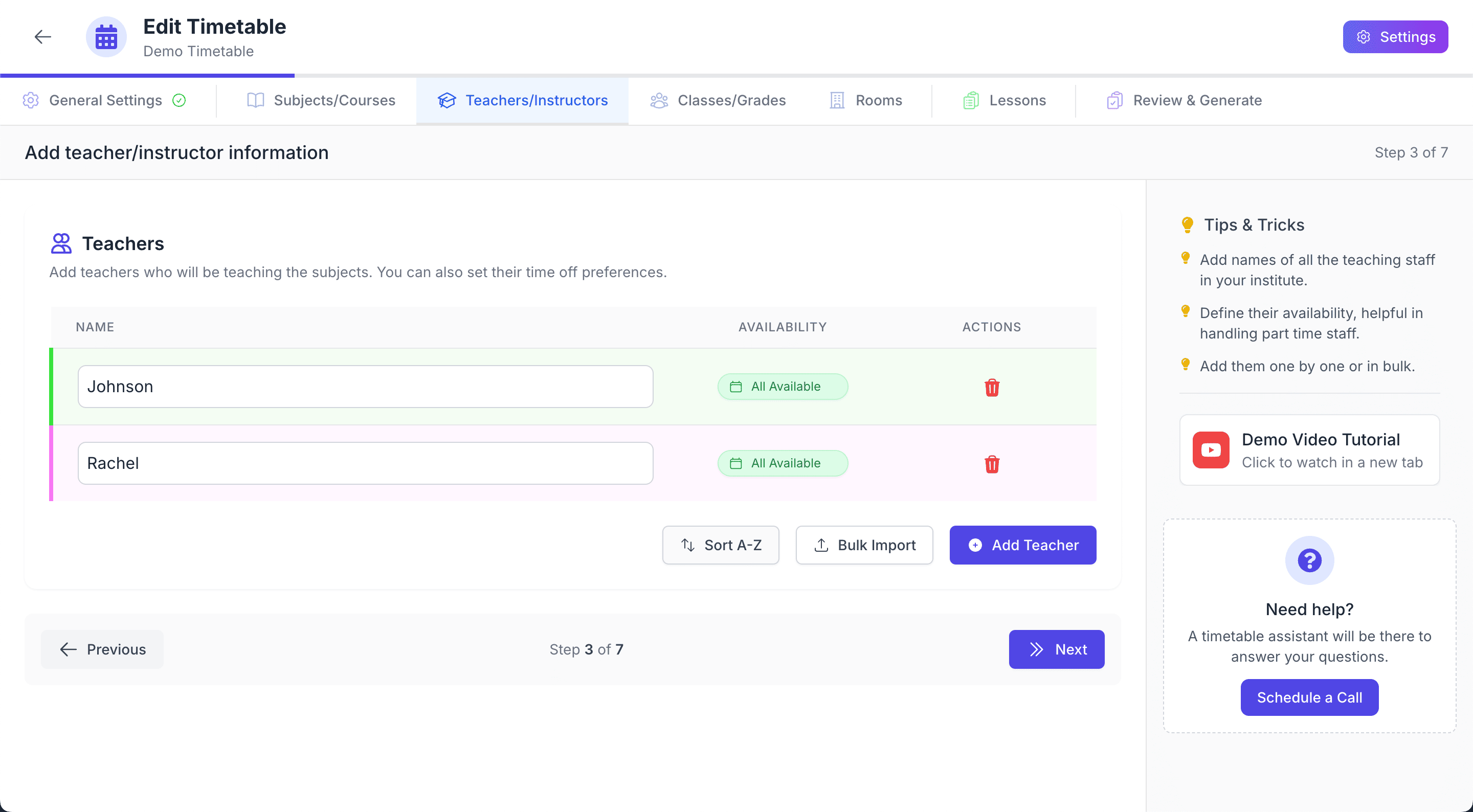 Step 3: Teacher Management